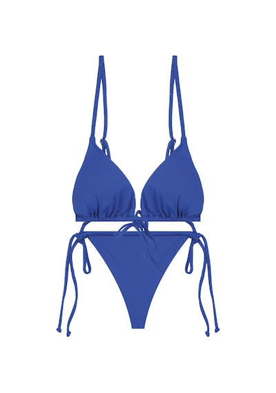 İpli Üçgen Dokulu Bikini Takımı Mavi
