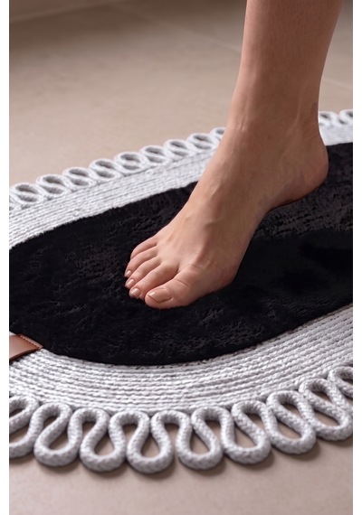 Banyo Paspası Takımı 60x100+40x60 Cm Dış Trikot Siyah & Gümüş