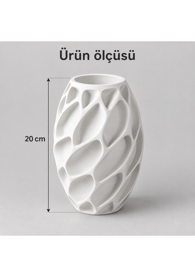 Yaprak Desenli Dekoratif Vazo 20 Cm Kuru Ve Yapay Çiçek Vazosu Beyaz