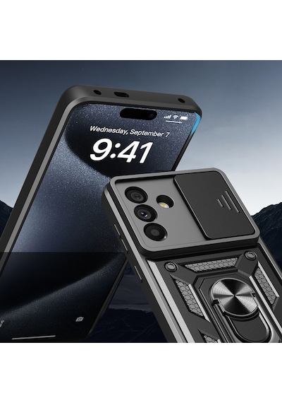 Galaxy A56 Uyumlu Kılıf Magnetik Standlı Kamera Korumalı Zore Sürgülü Vega Kapak -115440 Mavi