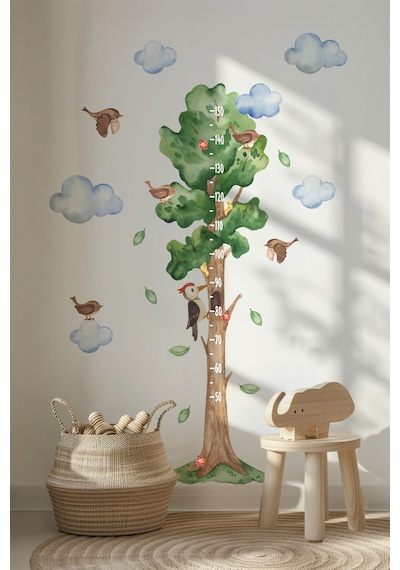 Sevimli Unicorn Ve Rengarenk Figürler Temalı Boy Ölçer Boy Cetveli Sticker Seti Çocuk Çiçekli Yıldız Dijital Baskı