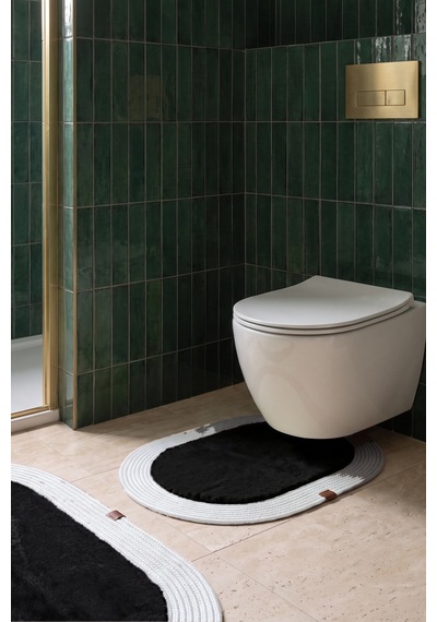 Banyo Paspası Takımı 60x100+40x60 Cm Düz Siyah & Gümüş