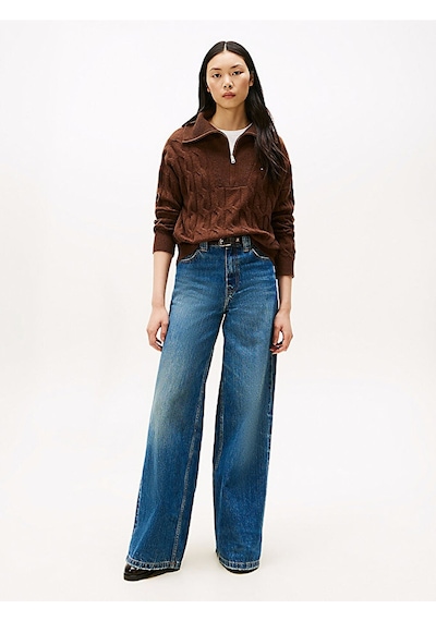 Tommy Hilfiger Soft Wool Cable 1/2 Zıp Ls Swt Kadın Kahverengi Sweatshirt - Ww0ww46425 Kahverengi Tommy Hilfiger Soft Wool Cable 1/2 Zıp Ls Swt Kadın Kahverengi Sweatshirt - Ww0ww46425 Kahverengi