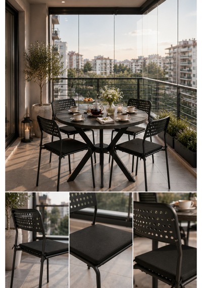 Siyah 4 Kişilik Minderli Balkon Takımı, Balkon Masası, Balkon Sandalyesi, Yuvarlak Masa, Yemek Masası, Mutfak Masa Sandalye Takımı, 4 Sandalye 1 Masa Siyah/siyah-siyah Siyah 4 Kişilik Minderli Balkon Takımı, Balkon Masası, Balkon Sandalyesi, Yuvarlak Masa, Yemek Masası, Mutfak Masa Sandalye Takımı, 4 Sandalye 1 Masa Siyah/siyah-siyah