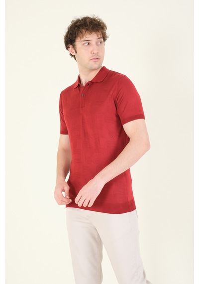 Giyim Dünyası Erkek Çıtçıtlı Desenli Polo Yaka Merserize T-shirt Bordo 001