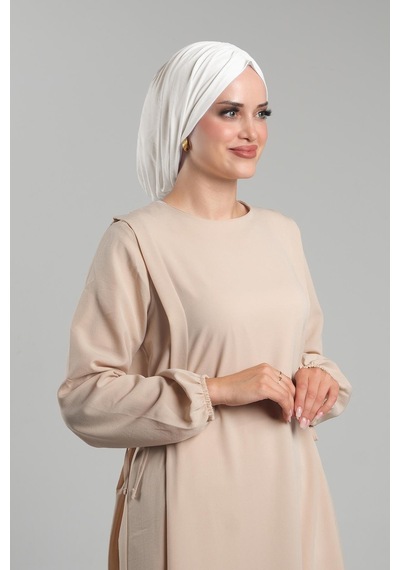 Hürrem Bone Krem Pratik Hazır Geçmeli Tesettür Bone Sandy Büzgülü Salaş 2119 40 Krem
