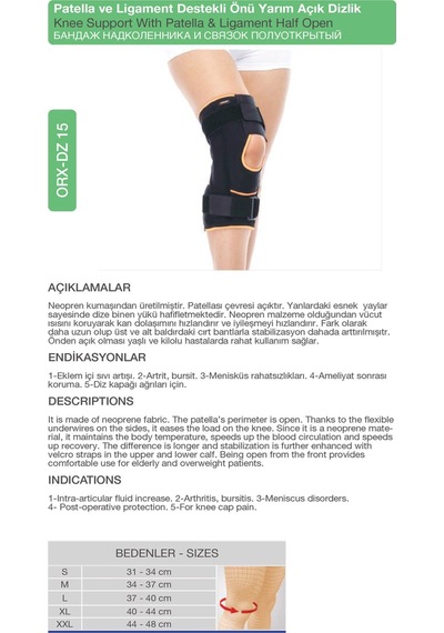 Neopren Patella Ligament Destekli Önü Yarım Açık Dizlik Spor Ve Günlük Kullanım Orx -dz15