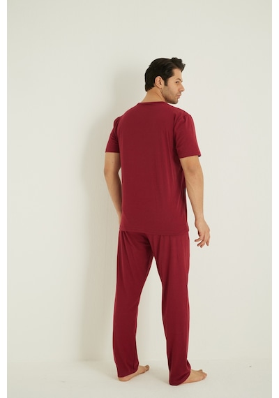 Siyah İnci Kısa Kollu Örme Erkek Pijama Takım 7794 Koyubordo