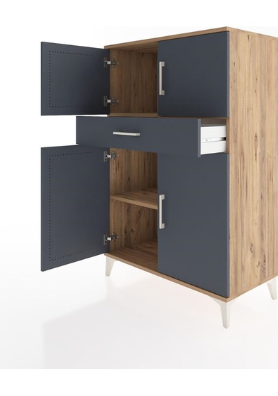 Hyperion Dolap 2 Raflı Tek Çekmeceli 4 Kapaklı 88x44x134 Çam-... Çam
