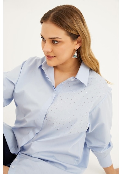 Myline Oversize Taş Baskılı Poplin Gömlek