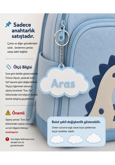 Kişiye Özel İsimlik Anahtarlık / Okul Çantası , Suluk , Beslenme Çantası, Kalemlik İçin Kullanıma Uygun Açık Mavi