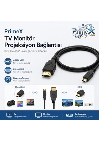 Px-1121 Micro Hdmı To Hdmı Kablo, 1.5 Metre 1080p Full Hd Hdmi Görüntü Ve Ses Aktarım Kablosu, Micro Hdmi Type-d Kam Diğer