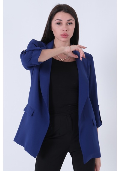 Saks Astarlı Kolları Düğme Toparlamalı Ceket 0105136.26 Saks