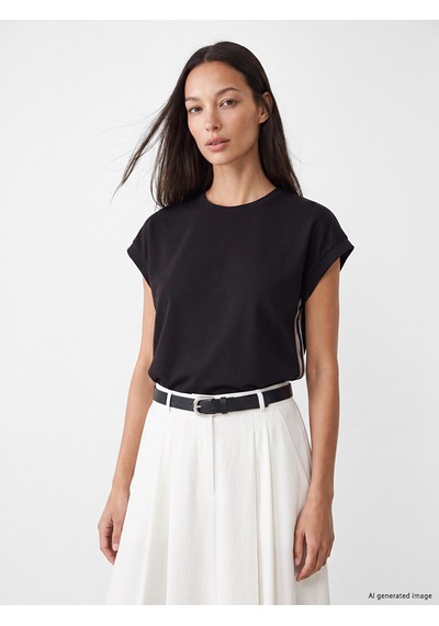 Lcw Everyday Siyah Şerit Detaylı Soft Touch Oversize Kadın Tişört