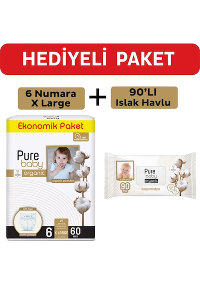 Purebaby Cırtlı Bez 6 Numara Xlarge 60 Adet + Islak Havlu