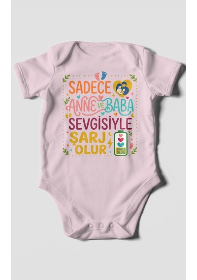 Morivokids Anneye Ve Babaya Özel Kısa Kollu Bebek Body %100 Pamuk Bebe Pembe