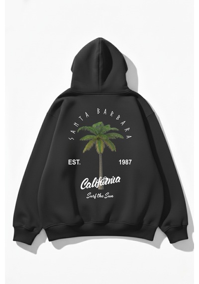 Uyguntarz Unisex Yumuşak Dokulu California Retro Baskılı Tasarım Oversize 3 İplik Hoodie Sweatshirt Gri