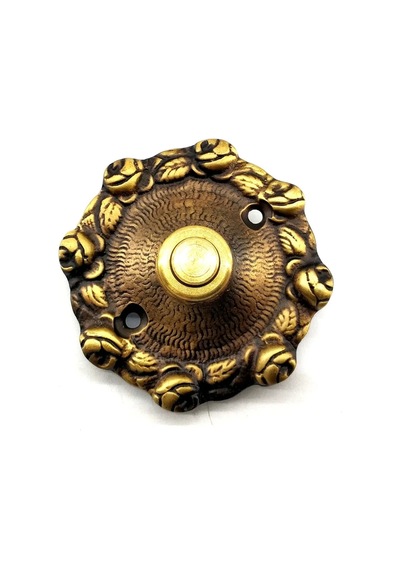 Hubrendy Kargo Antika Tarz Dekoratif Pirinç Güllü Kapı Zili - 75mm, Antik