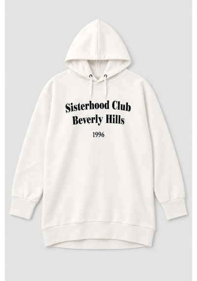 Markapia Kadın Kapüşonlu Yazı Baskılı Tunik Sweatshirt Ekru