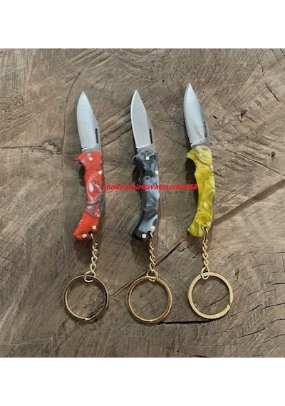 Dmr 4116 Çelik Anahtarlık Çakı Mini Çakı Mini Cep Çakısı El Yapımı Çakı 6cm 1 Adet Kırmızı - Mavi