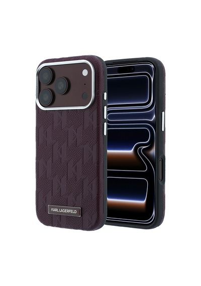 Apple iPhone 18 Pro Uyumlu Kılıf Karl Lagerfeld Lisanslı M-safe Özellikli Kl Yazılı Hot Stamp Kapak Bordo