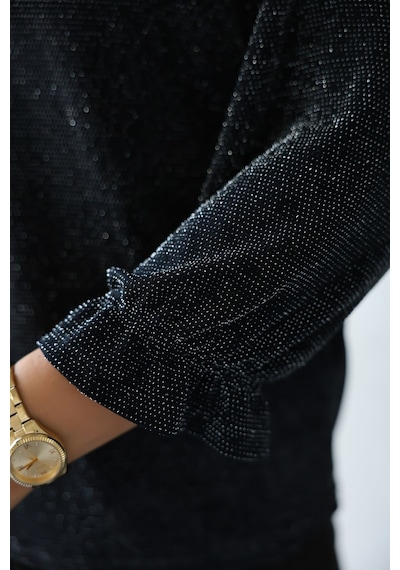 Lupinn Moda Kadın Siyah Simli/taşlı/parlak/ışıltılı Bağlama Detaylı Uzun Kollu Bluz Zarif Tasarım, Şık Ve Rahat Kombinler İçin Siyah Lupinn Moda Kadın Siyah Simli/taşlı/parlak/ışıltılı Bağlama Detaylı Uzun Kollu Bluz Zarif Tasarım, Şık Ve Rahat Kombinler İçin Siyah