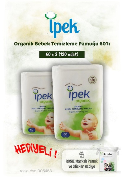 İpek Organik 2'li Bebek Temizleme Pamuğu 60'lı Ve Rosie Pamuk Hediye