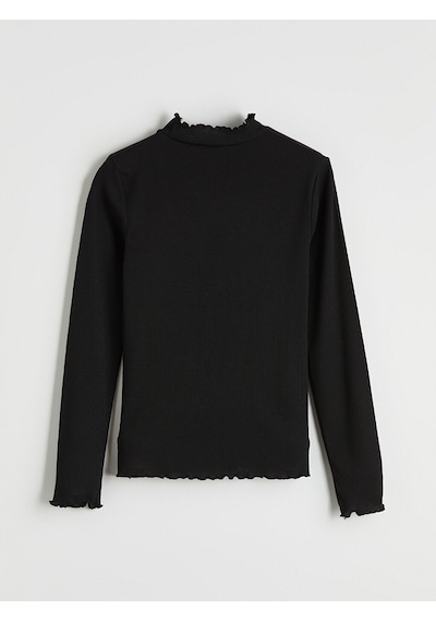 Lcw Modest Siyah Fırfırlı Dik Yaka Kadın Body