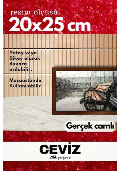 Gerçek Camlı 21lik Düz 20 X 25 Kahverengi Fotoğraf Resim Çerçevesi Ayaklı Arkalık Veya Duvara Asma