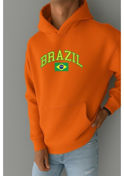 Benroma 3 İplik Penye Brazil Baskılı Sweatshırt Turuncu