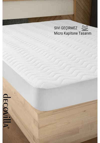 Micro Kapitone Fitted Full Kenar Su Sıvı Geçirmez Yatak Koruyucu Alez Beyaz