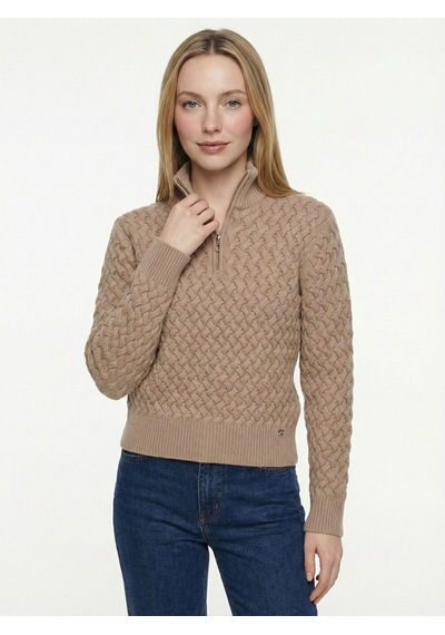 Regular Long Crop Kadın Kazak Camel