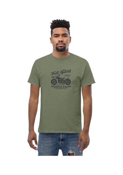 Wildstyle Full Speed Speedway Racing Motosiklet Vintage Yarış Baskılı Unisex Bisiklet Yaka Pamuklu Tişört - Ha