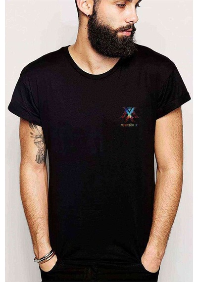 Kpop Poetri Kempit Monsta X Baskılı Siyah Erkek Tshirt