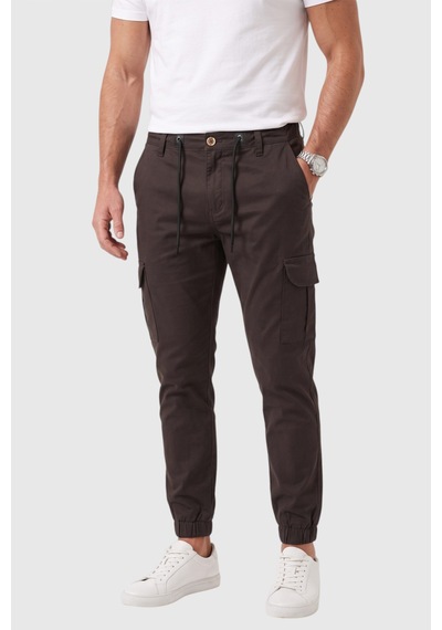 Rizzup Erkek Slim Fit Likralı Koyu Kahve Kargo Jogger Pantolon İpli Bel Lastikli Paça 1601569