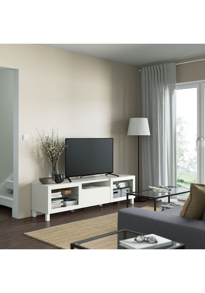 Tv Sehpası, Beyaz-şeffaf Cam, 180x42x48 Cm, Lappvıken/sındvık, Çıt Çıt Raylı Beyaz Tv Sehpası, Beyaz-şeffaf Cam, 180x42x48 Cm, Lappvıken/sındvık, Çıt Çıt Raylı Beyaz