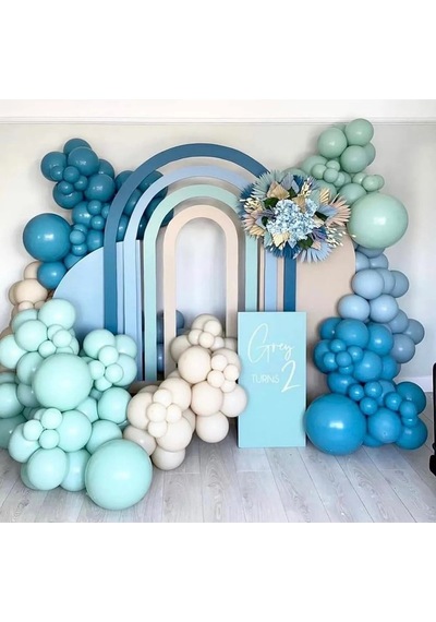 Retro Derin Okyanus Yeşili Fırtına Mavisi Balon Doğum Günü Set Ba
