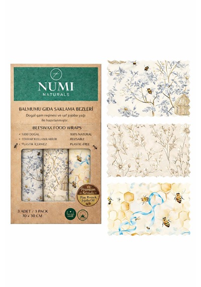 Balmumu Gıda Saklama Bezleri Premium 3 Lü Set 30 30 Cm - Honey Garden Çok  Renkli