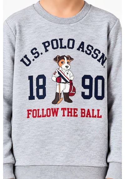U.S. Polo Assn. Karakter Baskılı Sweatshirt & Eşofman Altı Erkek Çocuk İkili Takım Gri Melanj