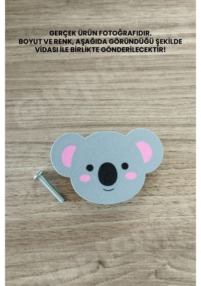 2 Adet - Sevimli Koala Dolap Kulpu, Mobilya Kulbu - Bebek Odası, Çocuk Odası Aksesuar, Kulp Kulp Vidası Dahildir Sarı