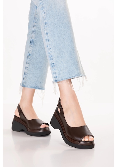Gondol Hakiki Deri Platform Taban Sandalet Pkr.64003 Kahverengi