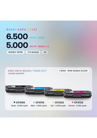 Hp Color Laserjet Pro M452dn 410x Cmyk Uyumlu Toner Seti Çipli
