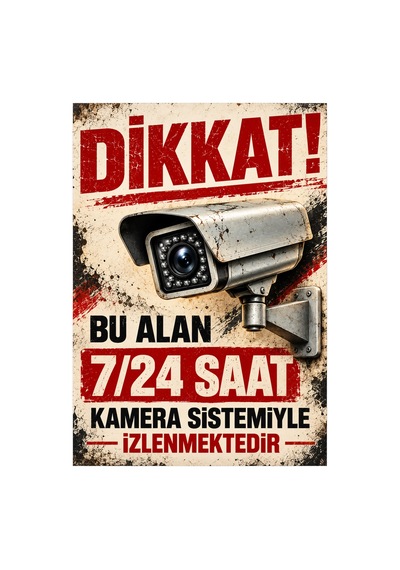 Kamera Uyarı Levhası 7/24 Kamera Sistemi İle İzlenmektedir Villa Bina Apartman İş Yeri Güvenlik Kamerası Tabelası 5 Mm Dekota Retro