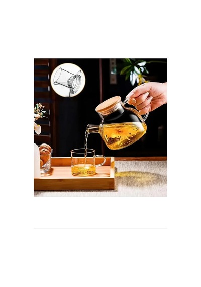 Tedar Bambu Kapaklı Borosilikat Cam Demlik 1000ml Royaleks-cm-2000 Najmaddin 6411267