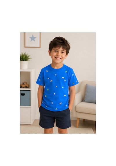 Tuffy Kids Uzay Desenli Erkek Çocuk %100 Pamuk Tişört Mavi