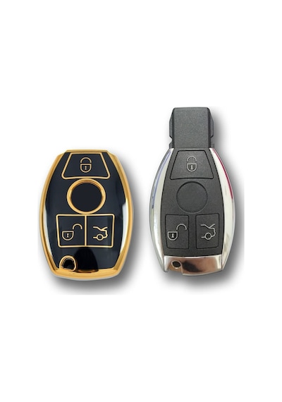 Lüx Mercedes Benz 2001-2016 Arası Be Tipi Nano Anahtar Kılıfı Siyah Gold Altın Renk