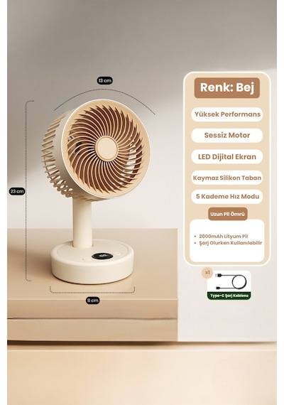 Fressi Jaf17 Taşınabilir Masaüstü Bej Usb Fan