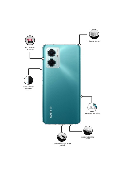 Xiaomi Redmi Note 11E ile Uyumlu Kapak Kamera Korumalı Tıpalı Şeffaf Silikon Kılıf