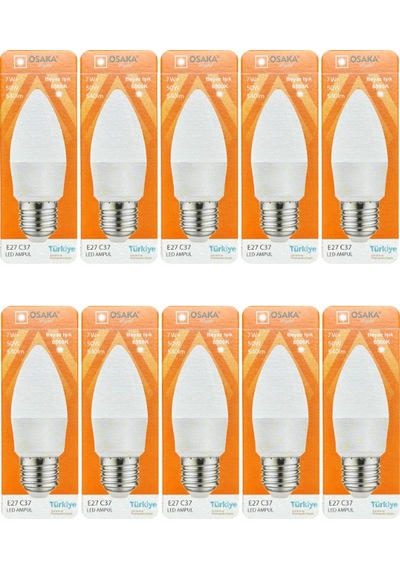 10 Adet Osaka 7w 50w 6500k Beyaz Işık E27 Duylu Kalın Duy Mum Led Ampul