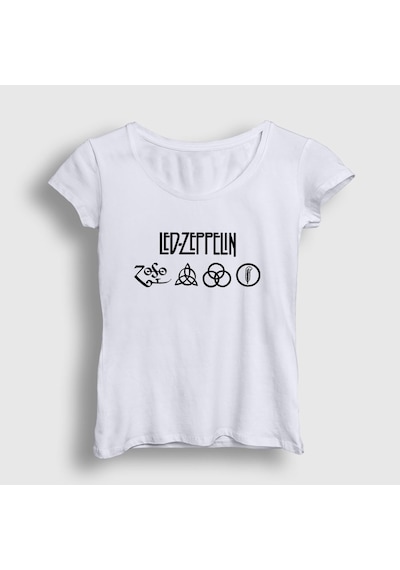 Presmono Kadın Symbols Led Zeppelin T-shirt Beyaz